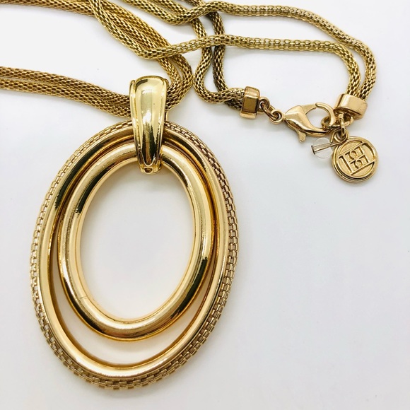 Vintage Gold Mesh Double Pendant Necklace - Picture 8 of 10